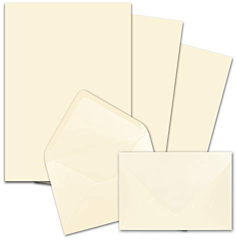 100x Briefpapier-Sets DIN A4 mit C6 Briefumschlägen, Nassklebung - Creme-Vanille - mattes Schreibpapier mit Kuverts - FarbenFroh by GUSTAV NEUSER