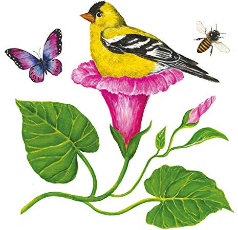 Servietten (2er Set / 40Stück) 3-lagig 33x33cm Vogel in Prunkwinde mit Schmetterling und Biene