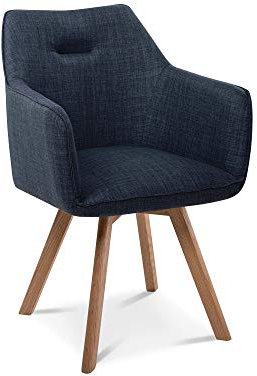 moebel-eins ROOKY Schalenstuhl, Gestell Eiche massiv/Bezug Stoff, blau, ohne Drehfunktion