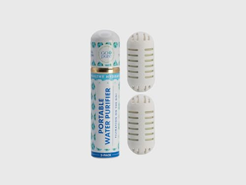 PURIBLOC GOpure Purificador de agua, filtro de agua portátil, sistema de filtro de agua, ideal para camping, mochileros, botellas de agua corrientes y más, paquete de 2