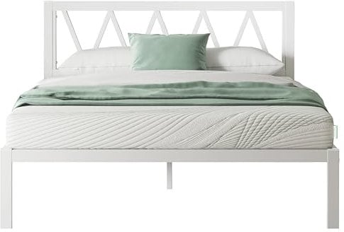 Novilla Metallbett 180x200 cm mit Lattenrost Metallrahmenbett Bettgestell mit Kopfteil-Design Ehebett Gästebett Weiß