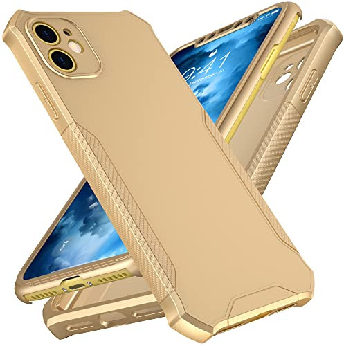 ORETECH for iPhone 11 Case with [2 X 9H Screen Protectors] [360°Full Body Shockproof][Individual Protection for Each Lens] Hard Front Silicone TPU Bumper Non-Slip Hybrid iPhone 11 Cover - Gold