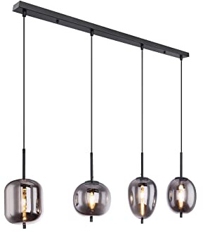 Globo flammige Rauchglas Balkenpendelleuchte BLACKY, Metall schwarz matt, 3302, Braun |