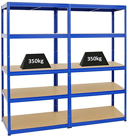 PROREGAL Mega Deal 2er-Set Schwerlastregale Slim Elephant 180x90x60cm mit 5 Ebenen Fachlast 350kg Blau
