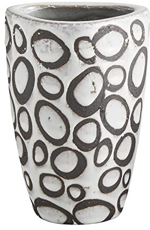 47th & Main Modern Textured Brown and White Glazed Terracotta Planter Pot Vase for Flowers Succulents Small Plants and More, Large, Circles