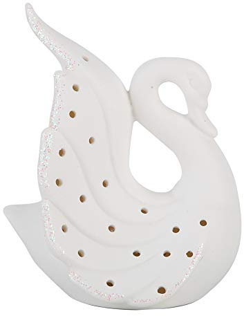 Cyrank Schwan-Dekorationslampe, Led-Schwan-Nachtlicht mit Keramik-Schwanenlicht Led-Schwan-Lampe für Arbeitszimmer-Schlafzimmer-Bücherregal(XS30103-1)