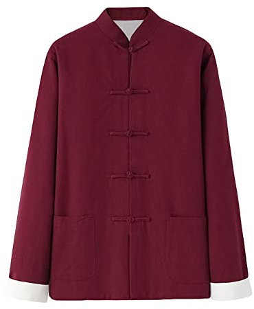 G-LIKE Chinesische Kampfkunst Herren Jacke – Traditionelle Uniform Oberbekleidung für Kampfsport Kung Fu Tai Chi Wushu Männer Frauen Kostüm Tang Stil Langarm Kleidung - Baumwolle (Weinrot, L)