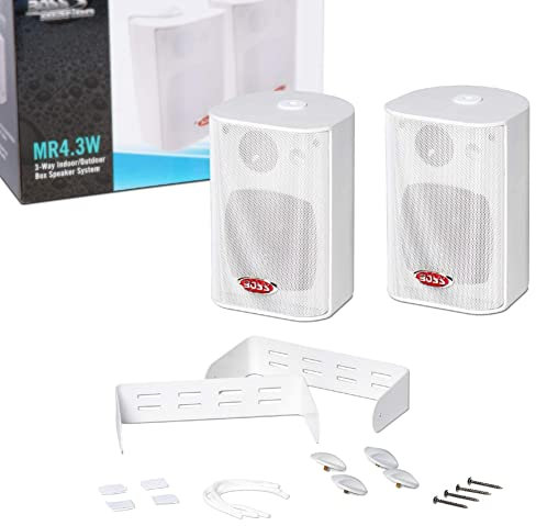 2 Lautsprecher BOSS Audio Systems MR4.3W 3-Wege weiß 100 Watt rms 200 Watt max wasserdicht für drinnen und draußen + Montagehalterungen, EIN Paar