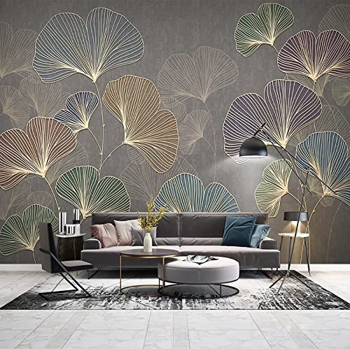 Fototapete 300x210 cm - 6 Streifen Ginkgo-Blatt Vlies Tapeten Wandtapete XXL Moderne Fototapeten Wanddeko Wandkunst Wohnzimmer Schlafzimmer Büro Flur Küche TV-Hintergrund Schmücken