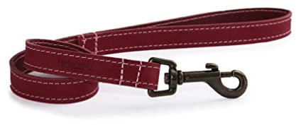 Ancol Timberwolf Leather Dog Lead in Raspberry - Top Grain Bridle Leather Durable Pet Walking Accessory with Antique Gold Hook - 60cm x 19mm