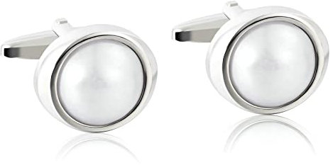 Skcess Hemd Manschettenknöpfe Herren Silber, Manschettenknöpfe Herren Oval Eingelegte Perle Manschettenknöpfe Geschenke für Herren Und Damen