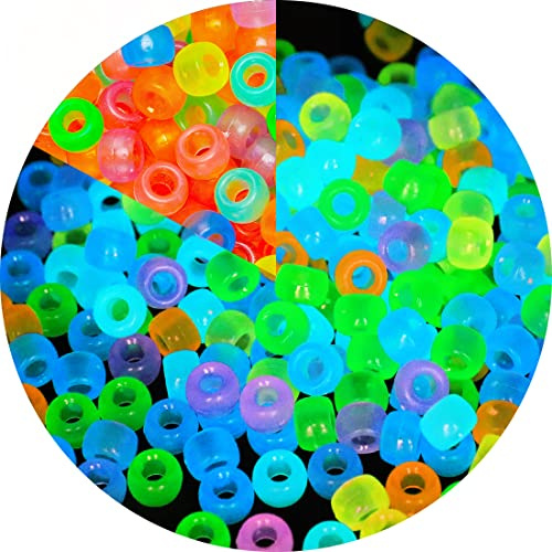 Eppingwin Multi-Colored Glow in The Dark Pony Beads, 1000pcs Plastic Round Loose Beads for Crafts, Hair Braids, Jewelry (9mm)