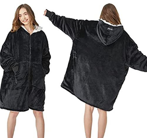 JELID Decke Sweatshirt, Freizeitjacke mit Reißverschluss, langärmelige, warme, Faule Kleidung, schwarz, Einheitsgröße,Decken Hoodie Männer