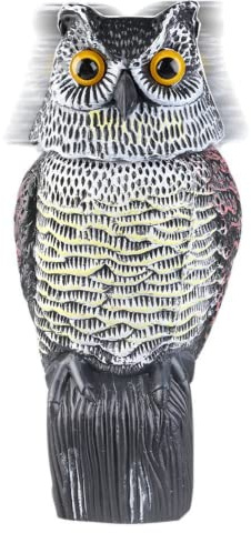 zalati Gefälschte Eulen-Skulptur, drehbarer Kopf mit Geräusch, angetrieben durch Batterie (nicht im Lieferumfang enthalten), zur Schädlingsbekämpfung und Vogelabschreckung im Garten