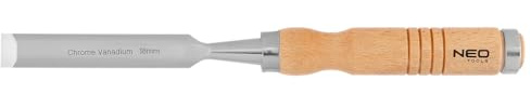 NEO TOOLS Holzmeißel, Meißel, Stechbeitel, Klingenbreite 10-38 mm (18mm) | Klinge aus CrV-Stahl, Holzgriff fur Komfort, Schlagverstärkung, Metallringe an den Griffen, Nachschärfbar