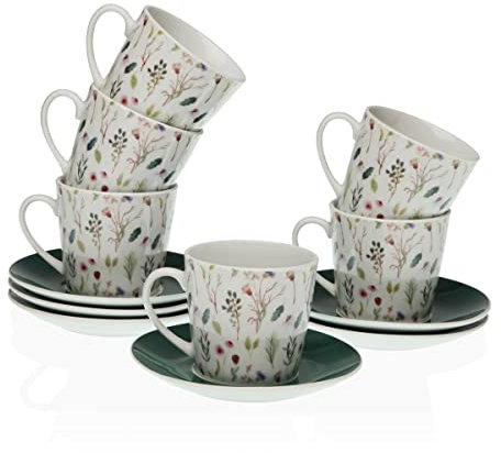 Versa Juego de Tazas con Platos Sansa Flores Té Porcelana (12 Piezas)