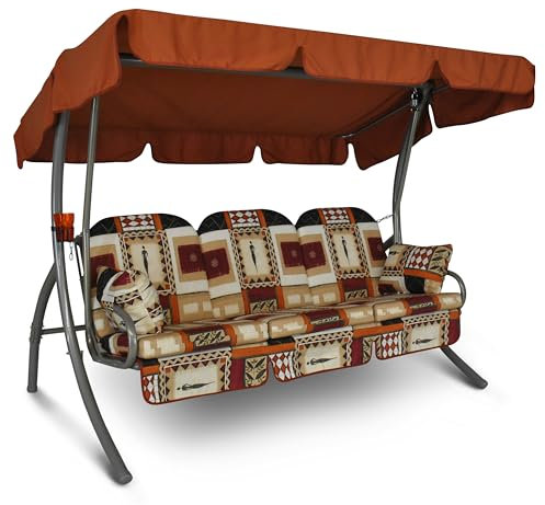 Angerer Freizeitmöbel GmbH Hollywoodschaukel Ibiza - Gartenschaukel Made in Germany - Schaukel zum Sitzen, Liegen und Entspannen - mit Bett-Funktion - einfache Montage (Beige-Creme-Braun Gemustert)
