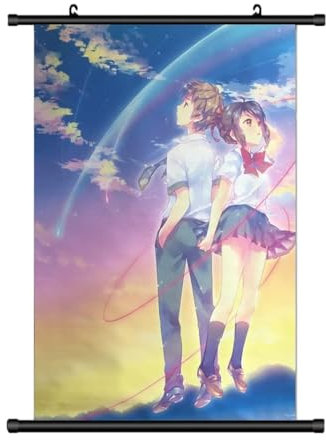 KARMA-X Großes 60x90CM Your Name Kakemono Rollbild | Anime Manga Stoffposter Wallscroll | Wanddeko Geschenk |Motiv:Taki & Mitsuha