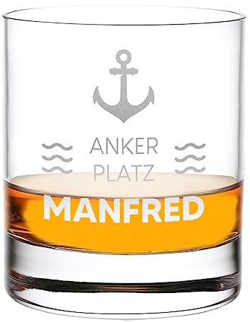 Whisky Glas 315 ml personalisiert mit Gravur - Trinkglas mit Namen - geeignet für Vodka, Rum und Bourbon - die perfekte Geschenkidee für Männer - Genießer Geburtstagsgeschenk - Motiv Ankerplatz