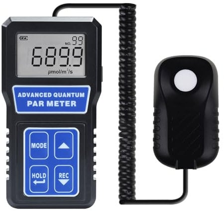 Parmetro Medidor Quantum Par para luces de cultivo LED Metro PPFD con rango de longitud de onda de 400-700 nm, 100 grupos, registro de datos Función de calibración para luz de cultivo LED, invernadero