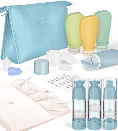 Noideeer 19 Teiliges Reiseflaschen Zum Befüllen [Auslaufsicheres Design], TSA Zugelassene Reiseflaschen Set, Ausdrückbar und Nachfüllbar, Silikon Reiseflaschen für Shampoo, Conditioner, Lotion