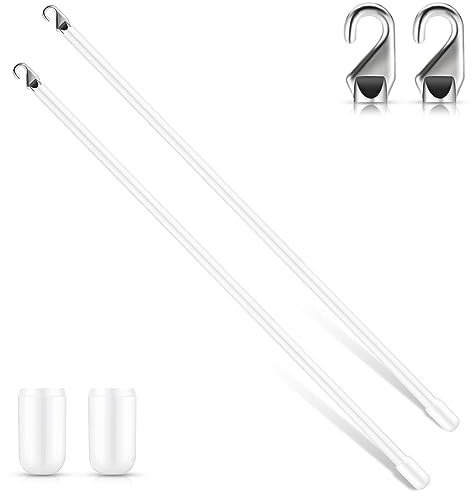 Therwen 2 Stück PVC langer Rollostab-Ersatz mit Haken und Griff, weiß, vertikale Jalousien, Zauberstaböffner, Vorhang, Neigungsstange für Fenster, Zubehör, Vorhang, Tür, Schatten (61 cm)