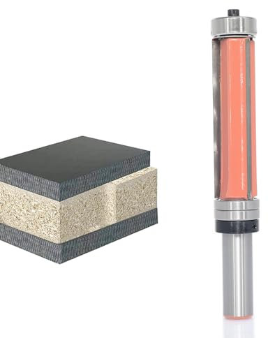 Akylin Bündigfräsen-Bits, 1,27 cm Schaft, extra lang, 6,3 cm CL, 3 Nuten, obere und untere Lagerschablone, zum Trimmen von Laminat-Arbeitsplatten und für Musterarbeiten