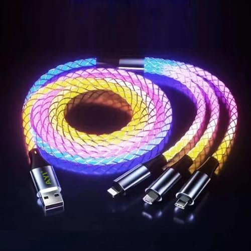 AYI RGB 3 in 1 Multi Connettori Cavo di ricarica Micro USB/USB Tipo C PD Cavo di ricarica rapida Visibile RGB Cambiamento di corrente compatibile con tutti i tipi di telefoni cellulari e altri