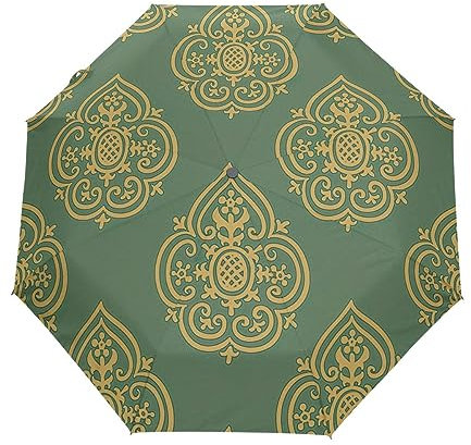 GAIREG Parapluie pliant vintage vert doré imprimé coupe-vent Auto Open Close Voyage parapluie