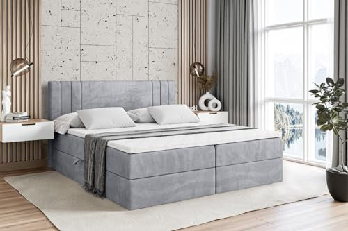 ALTDECOR Boxspringbett mit Matratze und Lattenrost, Boxbett, Topper, Polsterbett mit Bettkasten, Bett mit Stauraum H4-Matratze, Doppelbett, Springboxbett - IDRIKO - 160x200 - Grau Monolith 84