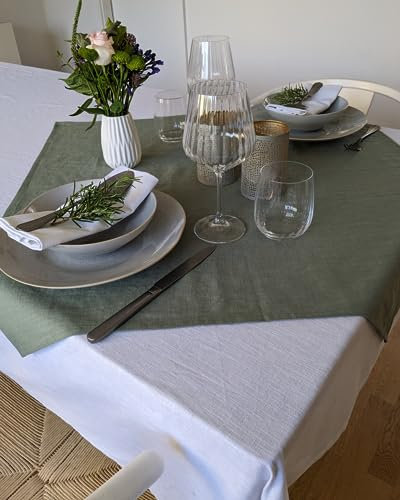 Farnberg Tischdecke aus reinem Leinen - Moderne Mitteldecke, Deckserviette klein quadratisch - Tischdeko für Küchentisch, Esstisch, Balkontisch - in Deutschland genäht - Öko Tex Standard