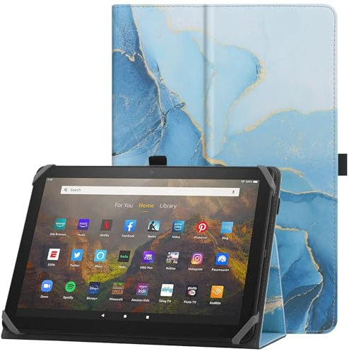 HoYiXi Universelle Hülle für 10-11 Zoll Tablette Fire Max 11 2023 mit Ständer Folio und Handschlaufe Schutzhülle für 10”-11” Samsung Lenovo TECLAST Android Tablette - Blau Marmor