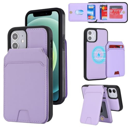 Zouzt for iPhone 12 Mini Detachable 2 in 1 Wallet Case with Card Holder for Magsafe, Magnetic PU Leather Flip Credit Slot Protective Phone Cover Women Men for iPhone 12 Mini 5.4 Inch - Purple