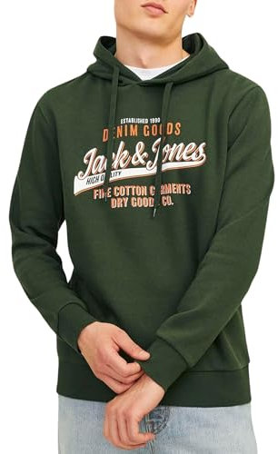 JACK & JONES Mens Jjelogo 2 Col 24/25 Noos Hooded Sweatshirt, Green - Orange - White, L UK