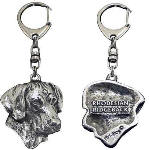 Art-Dog Niedlicher Hundeschlüsselanhänger - Exklusive Kollektion Rhodesian Ridgeback Schlüsselanhänger Hund - Versilberte Keyring mit 2,5 cm Schloss - 5,1x3,9x9,5cm