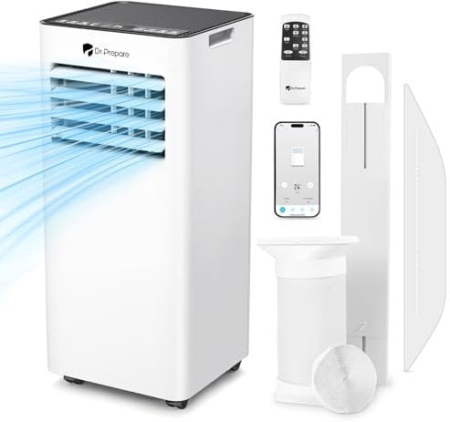 DR.PREPARE 7000 BTU Air Conditioning Unit, 4-in-1 Portable Air Conditioner Smart WiFi Enabled, Dehumidifier, Cooling Fan with 2 Speeds, 24H Timer & Sleep Mode, Child Lock, Dual Window Venting Kit