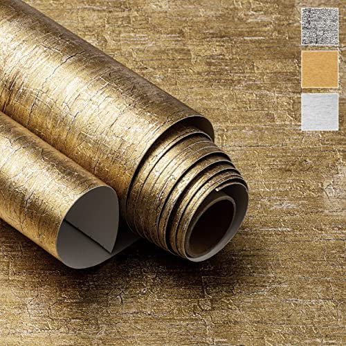 VERY BERRY STICKER Gold Metallic Peel and Stick Wallpaper (100cm x 300cm, Rough Texture) Waterproof and Easy to Clean Self-Adhesive Film for Any Surfaces and Furniture