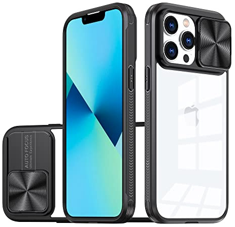 MEIQIBAO Coque pour iPhone 13 Pro，Protection Caméra Étui avec Ultra Mince Coulisse Cache Objectif composé d'un Dos en Transparent PC et d'un Cadre en TPU-Noir[Classe énergétique A+++]