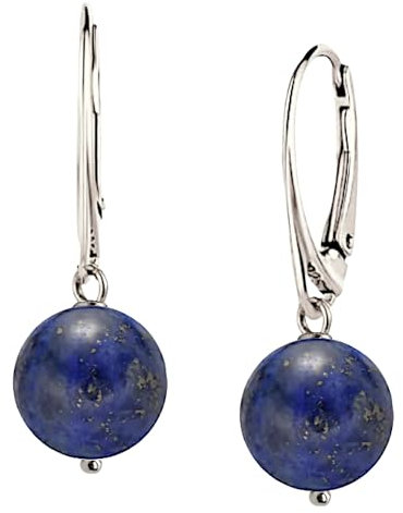 I.L.U.S Ohrringe Silber mit Blauem Stein Lapis Lazuli-Kugel Anhänger-12mm-Edelstein Ohrhänger Blau-Damen Silber Ohrschmuck-Hängende Ohrringe Damen mit Kristall-Mutter Geschenk-Kugelohrringe