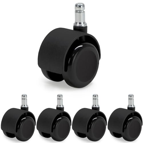 Waytex 78600 - Ruedas autofrenantes para silla de oficina - Auto freno sillón cargado - diámetro 50 mm, para suelos duros, parquet, laminado, azulejos - Juego de 5 - Color negro