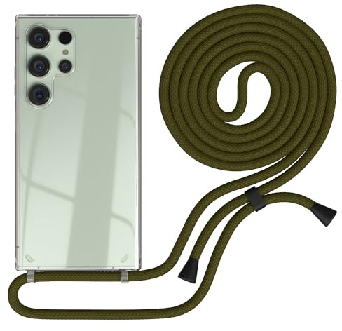 EAZY CASE - Handykette kompatibel mit Samsung Galaxy S24 Ultra Kette zum Umhängen für Galaxy S24 Ultra Hülle mit Band aus Silikon stoßfeste transparente Handyhülle Fallschutz in Grün - Clips Schwarz