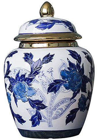 Vase À Fleurs En Céramique, Pots De Gingembre Avec Couvercle Pour La Décoration De La Maison, Vase Élégant Décoratif Bleu Et Blanc Pour Le Salon, Style Chinois Ming, Vase En Porcelaine Antique A (B)