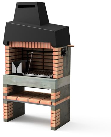 MOVELAR - Beton-Grill für Holz und Holzkohle Modell California Plus XL mit Edelstahlrost (Grau und Orange - 110 x 64 x 225 cm) REF: M00062 - Outdoor-Küche für Garten und Terrasse