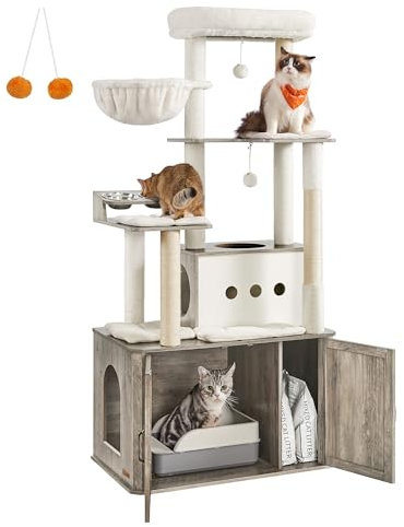 Feandrea Cat Tree, 66.9-Inch Cat Tower with Litter Box Enclosure