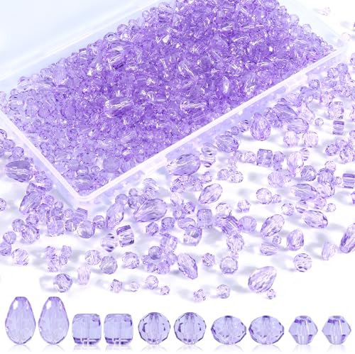 1000 Stück Glasperlen zum Auffädeln, Glitzer Bastelperlen, 4/5/6/8mm Perlen zum Auffädeln, Kristall Perlen mit BehäLterbox für DIY Schmuckherstellung (Lila)