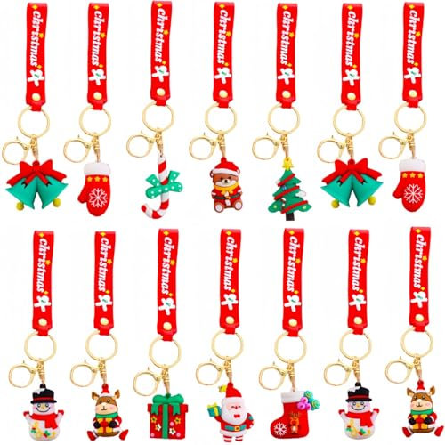 KAHEIGN 20 Pezzi 3D Portachiavi di Natale con Cinturino da Polso in Silicone, 10 Stili Portachiavi di Natale dei Cartoni Babbo Natale Pupazzo di Neve Albero per Natale Festa Regali Decorazione