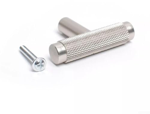 RemixAst Knurled Brushed Satin Nickel Kitchen Cabinet/Dresser Knobs Drawer Knobs Single Hole Cabinet T Bar Pull Handles for Kitchen Wardrobe Cupboard (Silver Gray)