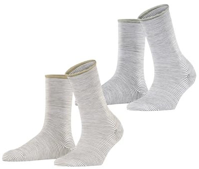 ESPRIT Damen Socken Allover Stripe Multipack W So Baumwolle gemustert 2 Paar, Mehrfarbig Beige Grey 0220, 39-42