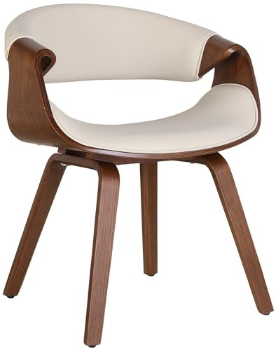 CLP Esszimmerstuhl Foley I Mit Armlehne Und Holzgestell I Küchenstuhl Und Wohnzimmerstuhl, Farbe:Creme, Material:Kunstleder