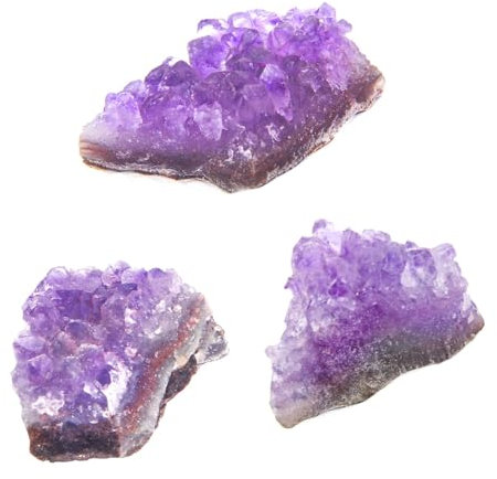 3pcs Ametista Pietra Naturale Vera Per Cristalloterapia, Drusa Di Ametista Vera, Drusa Di Ametista 2-5 Cm, Pietra Di Guarigione Per Meditazione, Calma Interiore, Intuizione E Decorazione Spirituale